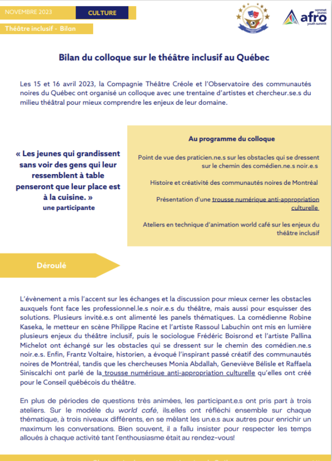 Bilan du colloque sur le théâtre inclusif au Québec